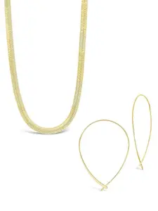 Delicate Threader Hoop Earrings & Herringbone Chain Necklace Set