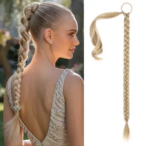 Final Stock: DIY Braided Ponytail Extension with Hair Tie 34inch Long Soft Synthetic Hair Piece for Women Daily Wear Straight Wrap Around Natural Look
