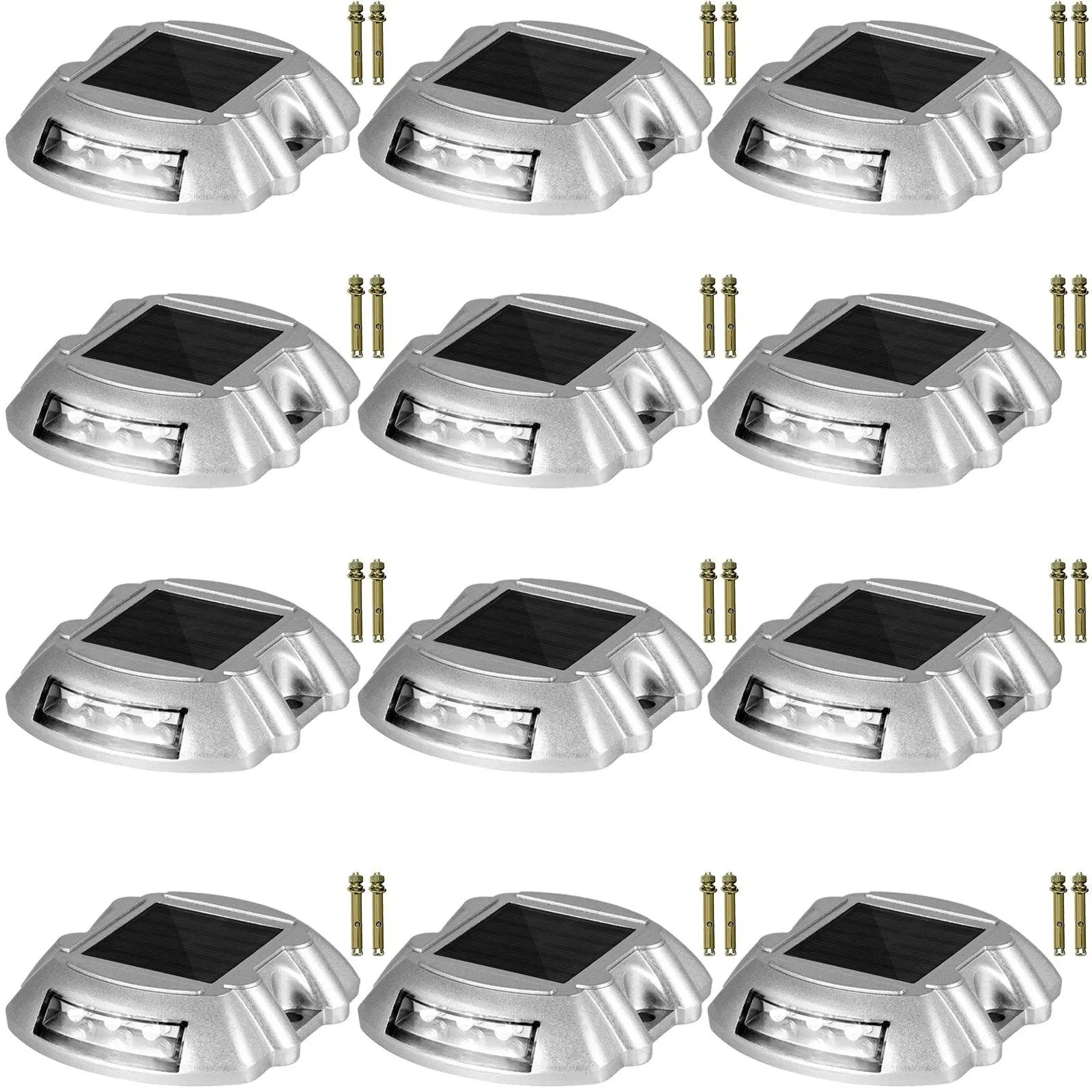 12-Pcs Solar Driveway Lights – 6 LED Bright White, with Screws, Waterproof Wireless Outdoor Lights for Deck, Path, Garden, Walkway, Sidewalk, Steps