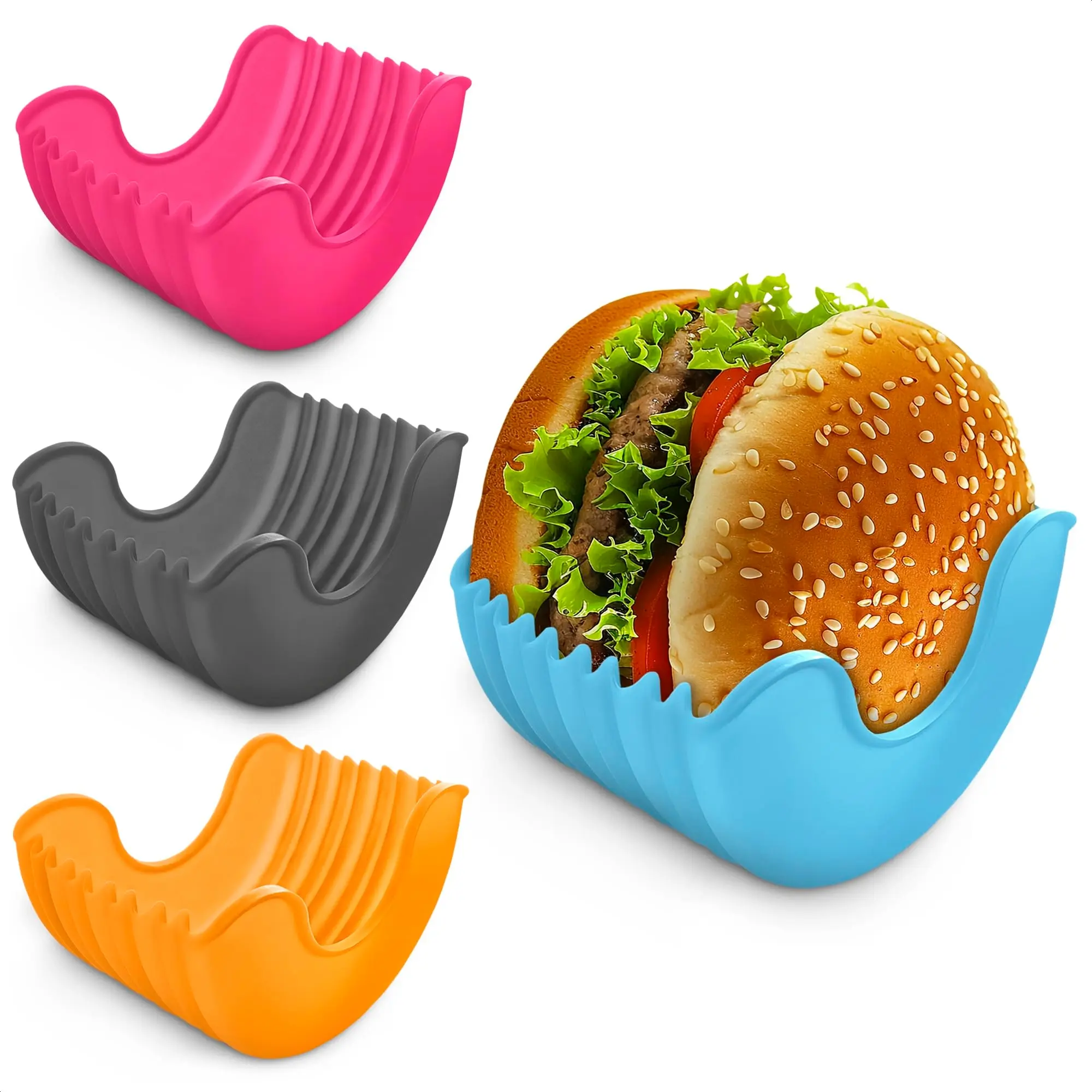Adjustable Kitchen Hamburger Holders, Reusable & Washable Design, Durable Silicone Material, Ideal for Adults & Children, Perfect for Burger Lovers