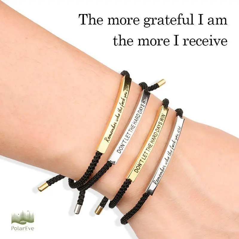 PolarEve Women's Inspirational Bracelet - 18 karat Gold Plated Stainless Steel, Braided Design with Engraved "Don't Let The Hard Days Win" Message, Adjustable Up to 10 in, Handmade Charm Bracelet, Bracelets For Women