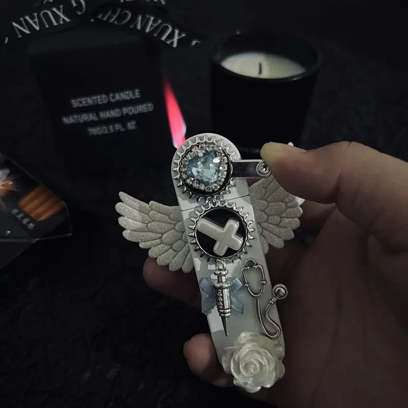 Angel Wings Lighter, Pink Flame Gas Lighter, Creative Shaped Cigarette Lighter, Suitable for Women's Gifts (excluding Butane Gas)