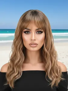 Luxurious Long Wavy Blonde Wig with Bangs & Highlights, High-Quality Synthetic Hair, Natural-Looking Style, Perfect for Daily Wear or Special Occasions, Synthetic Wigs