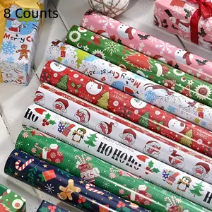 8pcs Cute Christmas Gift Wrapping Paper Set, Santa Claus Hat Snowman Designs, Perfect Holiday Packaging Supplies for Festive Season, Creative Gift Packaging, Gift Box Design