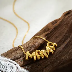 Aesthetic MAMA Pendant Necklace Trendy Gold Plated Jewelry for Women Ins Style Minimalist Lettering Neckpiece Surprise Mother Day Gift Idea for New Mom Wife Bestie Fashionable Daily Wear Jewelry Piece Heartwarming Styling Essential Elegant Gold Chain tikt