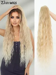 High-Quality 36 Inch Extra Long Wave Curl Drawstring Ponytail, Soft Synthetic Fiber, Synthetic Curly Hair, Multi-Color Options, for Women Daily Party Use