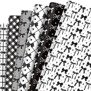 12 Sheets Black Bow Plaid Pattern Wrapping Paper - Classic Elegant Style Candy & Gift Wrap for Birthday Party Supplies，Elegant Design for Birthday Parties, Anniversaries & Retro Style Celebration Gift Wrapping, Gift Package