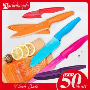 Michelangelo 10 Pieces Kitchen Knife Set, 5 Knives & 5 Protective Sleeves, Can Cut Meat and Vegetables, Fruit, Steak, Dishwasher Safe, Rust Resistant and Durable
