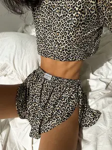 Women's Striped Long Sleeve Top & Side Split Elastic Shorts Pajama Set, Casual Loose Fit for Spring & Fall, Fashionable Young Ladies Clothing