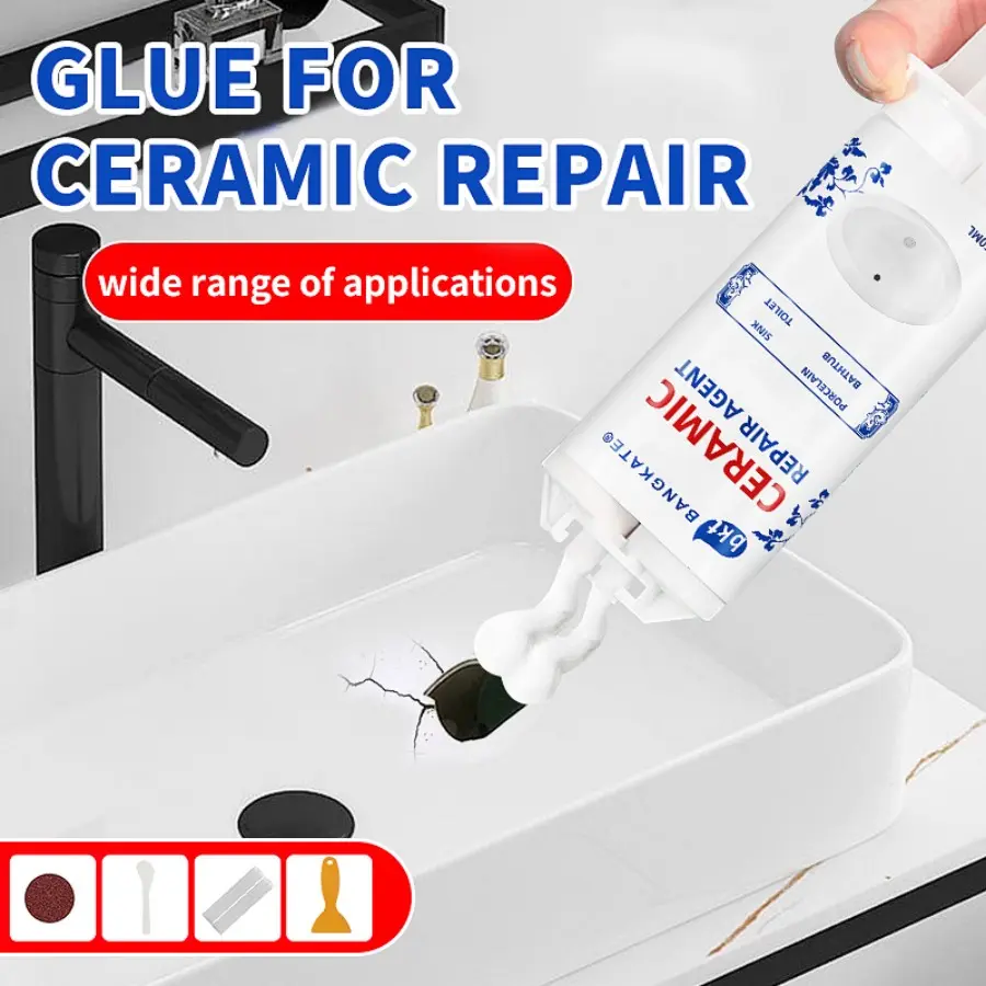 Ceramic Repair Agent, Ultra-Strong Waterproof Bonding, Super Strong Adhesion, Effective Hand Wash Basin Crack Repair, Powerful Cracking Glue for Bathtub, Toilet, Sink, Strong Adhesive
