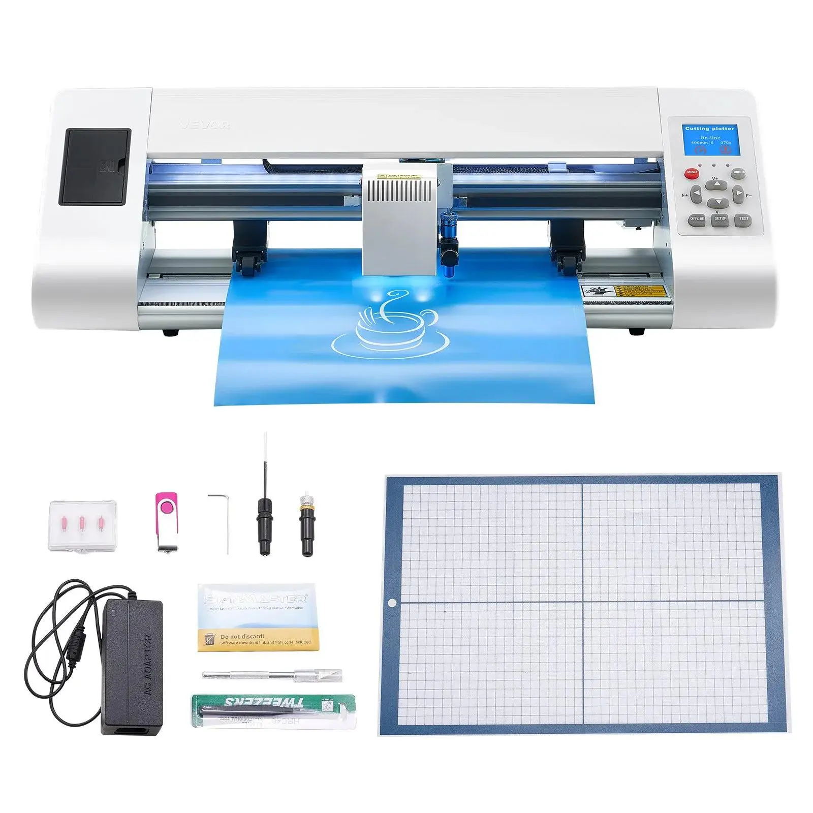 【Fallpicks】VEVOR High Precision Cutter Machine - Automatic Edge Detection, 20 to 400mm/s Cutting Speeds, Design Software & 7 Materials Included, Metal Build, Multiple File Format Compatible, for Crafters' Adhesive Vinyl, Apparel DIY Crafts