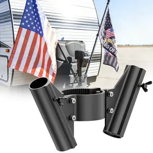 Safoner RV Dual Flag Pole Mount for Trailer Tongue Jack – Aluminum Double Flag Holder for Camper & Travel Trailer fathersdaygift