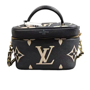 Pre-owned Louis Vuitton leather Crossbody Bags Vanity Monogram Embossed Portable Makeup Bag Grained Makeup Bag Handbag Crossbody Bag Shoulder Bag Black