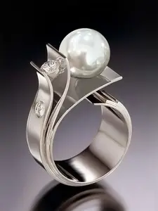 1 PC Elegant Cubic Zirconia & Faux Pearl Ring Statement Rings Fashion Rings Pearl Embellished For Women For Wedding Jewelry Valentine's Day Gift