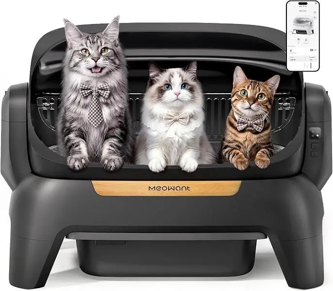 Meowant XXXL Open-Top Automatic Cat Litter Box - Extra Large Self-Cleaning Tray for Multiple Cats, APP Control, Infrared Scanning, Anti-Pinch Feature, 12L Waste Bin, Odor-Free Design, Automatic Litter Box