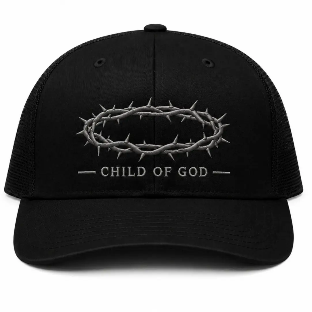 Christian Clothing Unisex Child Of God Crown Of Thorns Trucker Hat ️ Christian Streetwear Cap Logo Stitched In