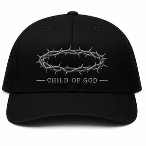Christian Clothing Unisex Child Of God Crown Of Thorns Trucker Hat ️ Christian Streetwear Cap Logo Stitched In
