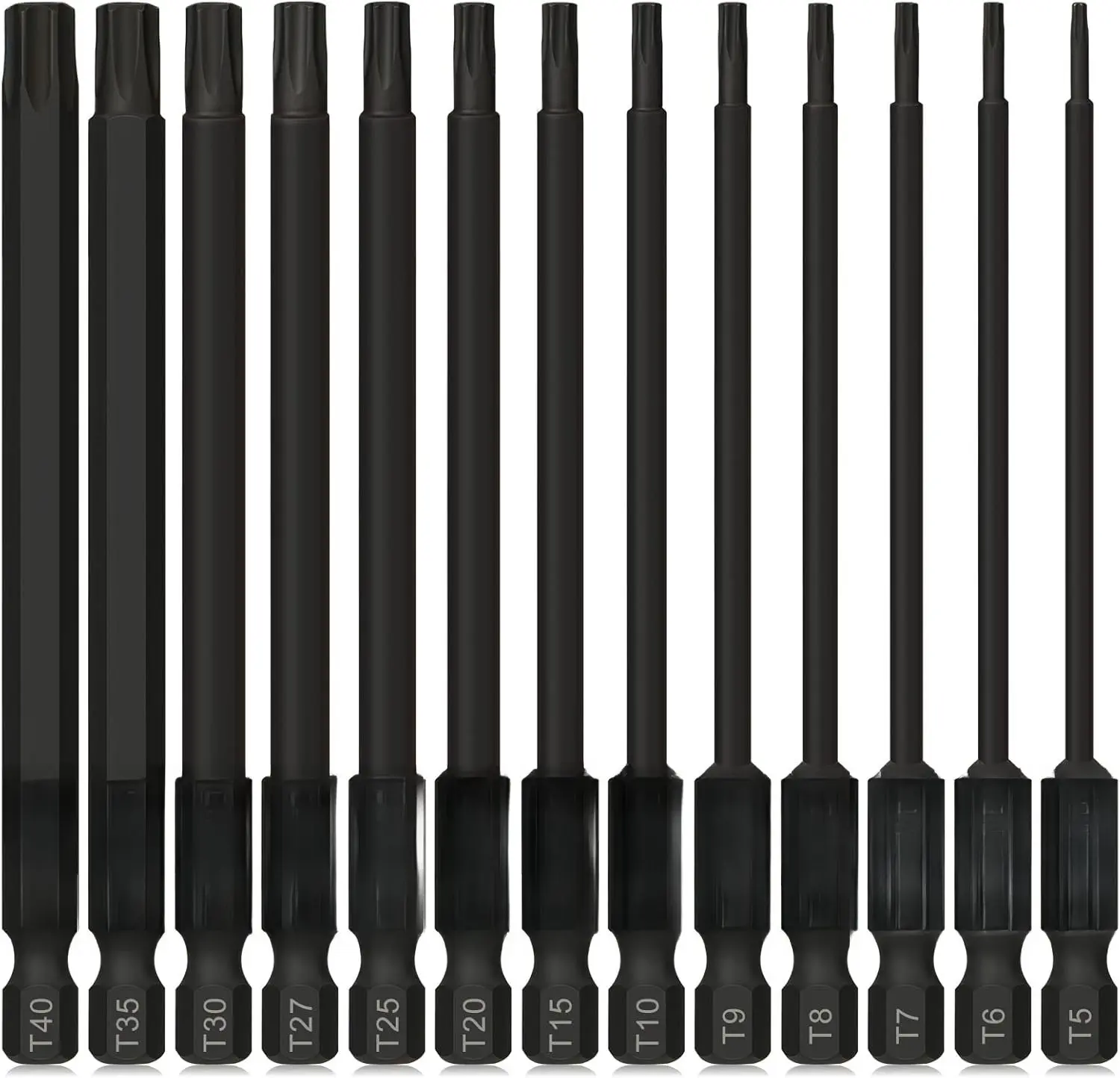 Torx Bit Set,  13-  Tamper Proof Torx  Bits Set,  S2 Steel, 4'' Long, T5, T6, T7, T8, T9, T10, T15, T20, T25, T27, T30, T35, T40