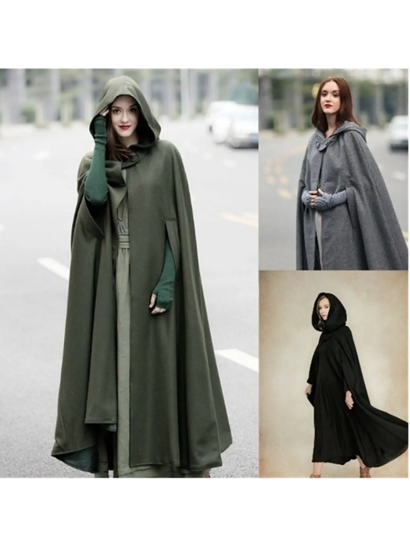 European and American women's cape coat with four color options; hooded cape with long coat; women's woolen coat Casual