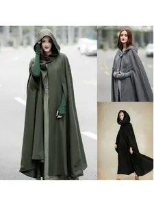 European and American women's cape coat with four color options; hooded cape with long coat; women's woolen coat