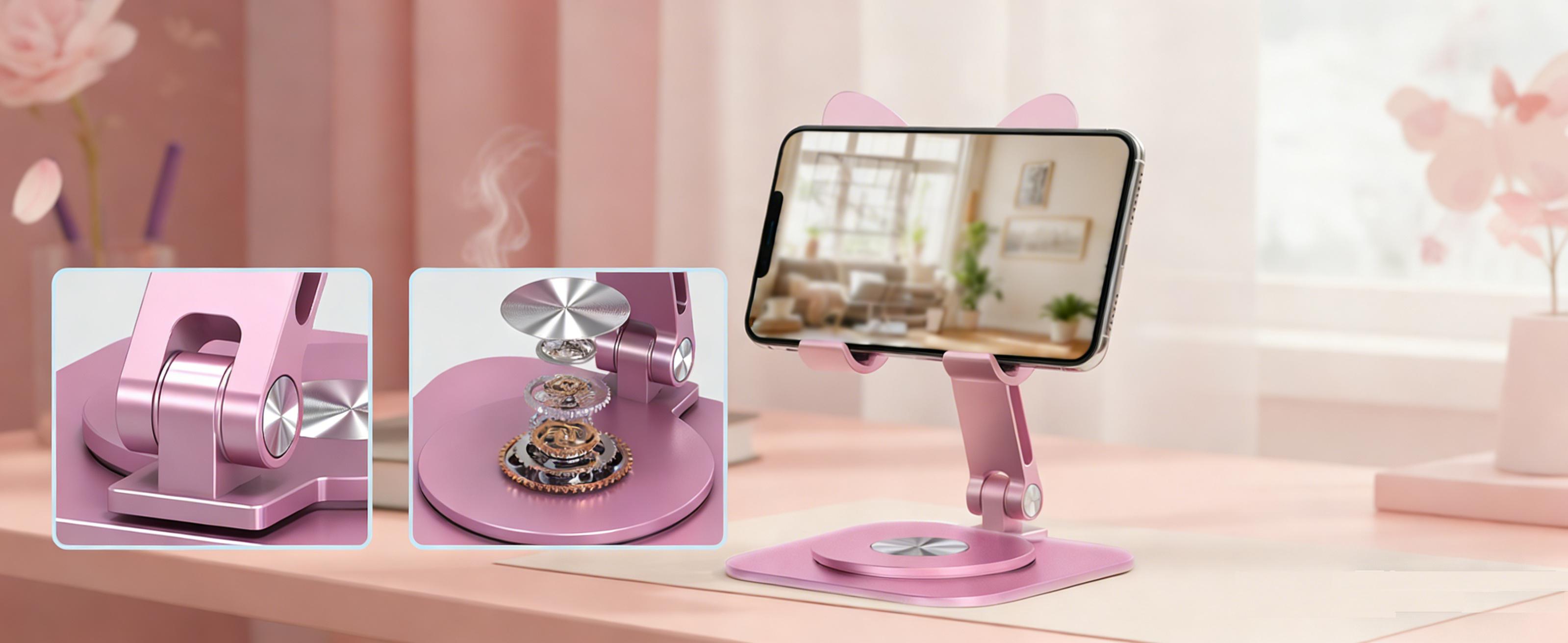 Butterfly-Shaped Aluminium Adjustable Holder, 360° Rotatable Foldable Multifunctional Phone Caddy with Height & Angle Adjustment, Anti-Slip Surface Universal Dock for Phones & Tablets, Portable Desktop Gadget for Dorm & Office Use