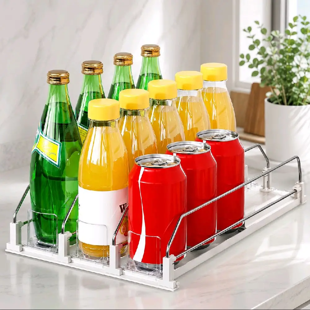 Gravity-Fed Fridge Drink Organizer, 3-Row Soda Can Dispenser, Holds 15 Cans, Fits 12-20oz Beverages