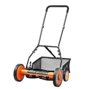 fathersdaygift VEVOR Push Reel Lawn Mower 18 inch, 5 Blades Manual Push Mower No Motor, 1.37-2.44 in Adjustable Cutting Height, Walk-Behind Lawn Mowers with Grass Catcher Bag for Green Lawns, Driveways, Courtyards