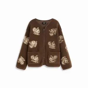 Cider Fleece Round Neckline Paisley Embroidered Jacket