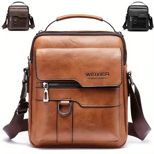 New men's PU leather shoulder bag, classic style, retro fashion, adjustable shoulder strap, multi-layer, handbag, messenger bag, crossbody bag, business casual bag, travel, backpack, daily commuter bag for men and women