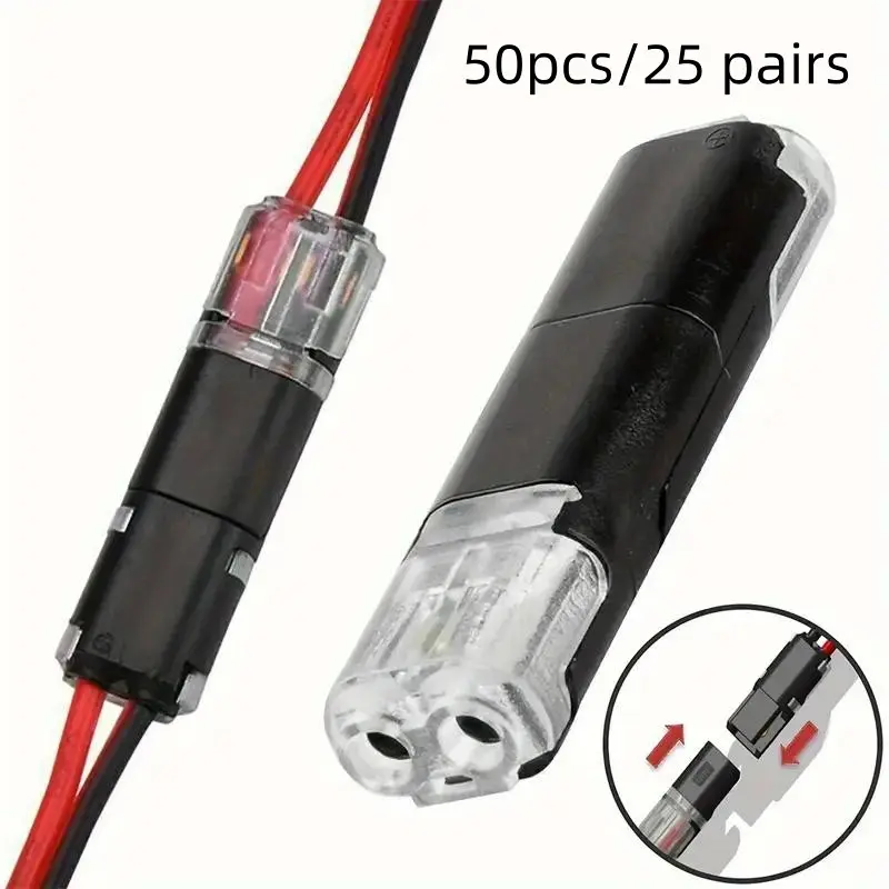 50-Pack Locking Dual Wire Plugs, Push-In 2-Pin 2-Way LED Wiring Connectors, Led Light Strip Connectors, Suitable for 18-22awg Wires, Detachable Quick Connectors