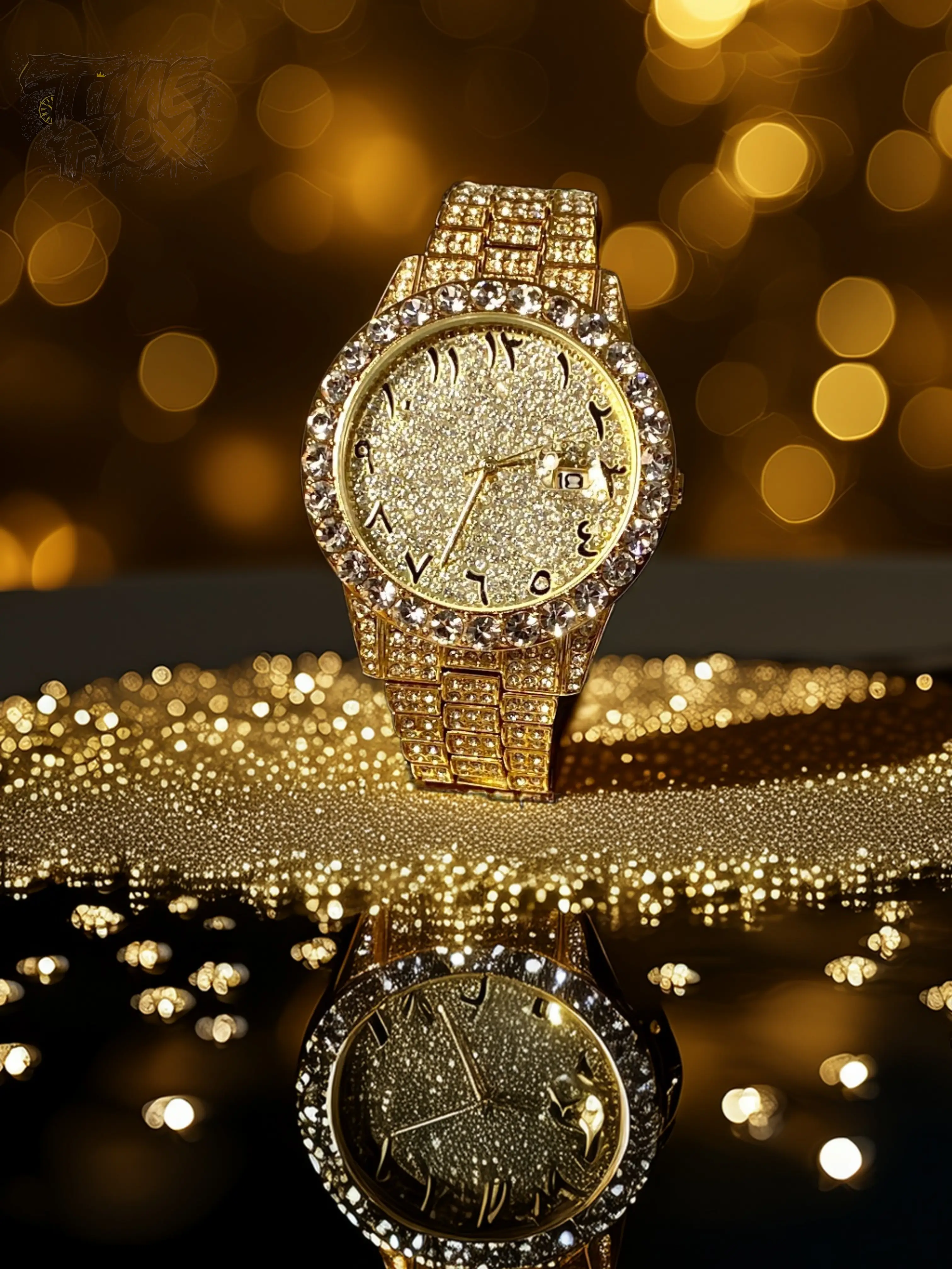 Women's Glamorous Iced Out Fashion Watch - 42mm Stainless Steel Timepiece, Crystal-Encrusted Band, Diamond-Studded Bezel, Arabic Numerals, Date Display, Sweeping Japanese Quartz Movement, Stainless Steel Jewelry