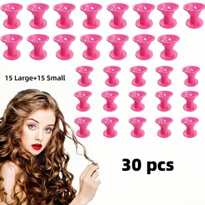 Heatless Hair Curlers Set 30 Pieces Including 15 Large and 15 Small Soft Overnight Rollers for Women and Kids Pink Magic Hair Rollers Heatless Curl Tools Haircare
