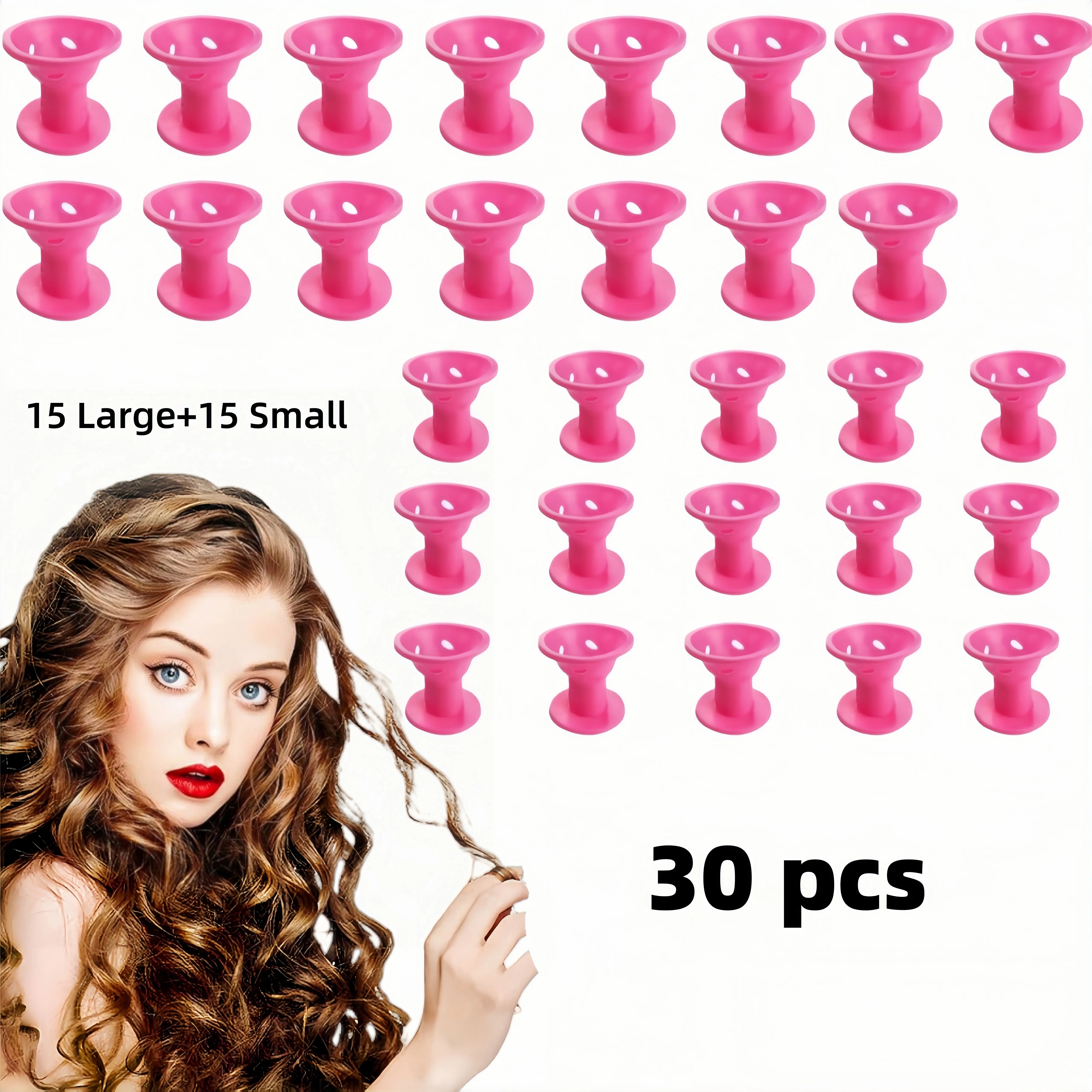 Women's & Kids' 30-Piece Heatless Hair Curlers Set, Soft Magic Rollers with Large-Small Sizes, Pink Heatless Curls Overnight Hair Styling Tools, Haircare