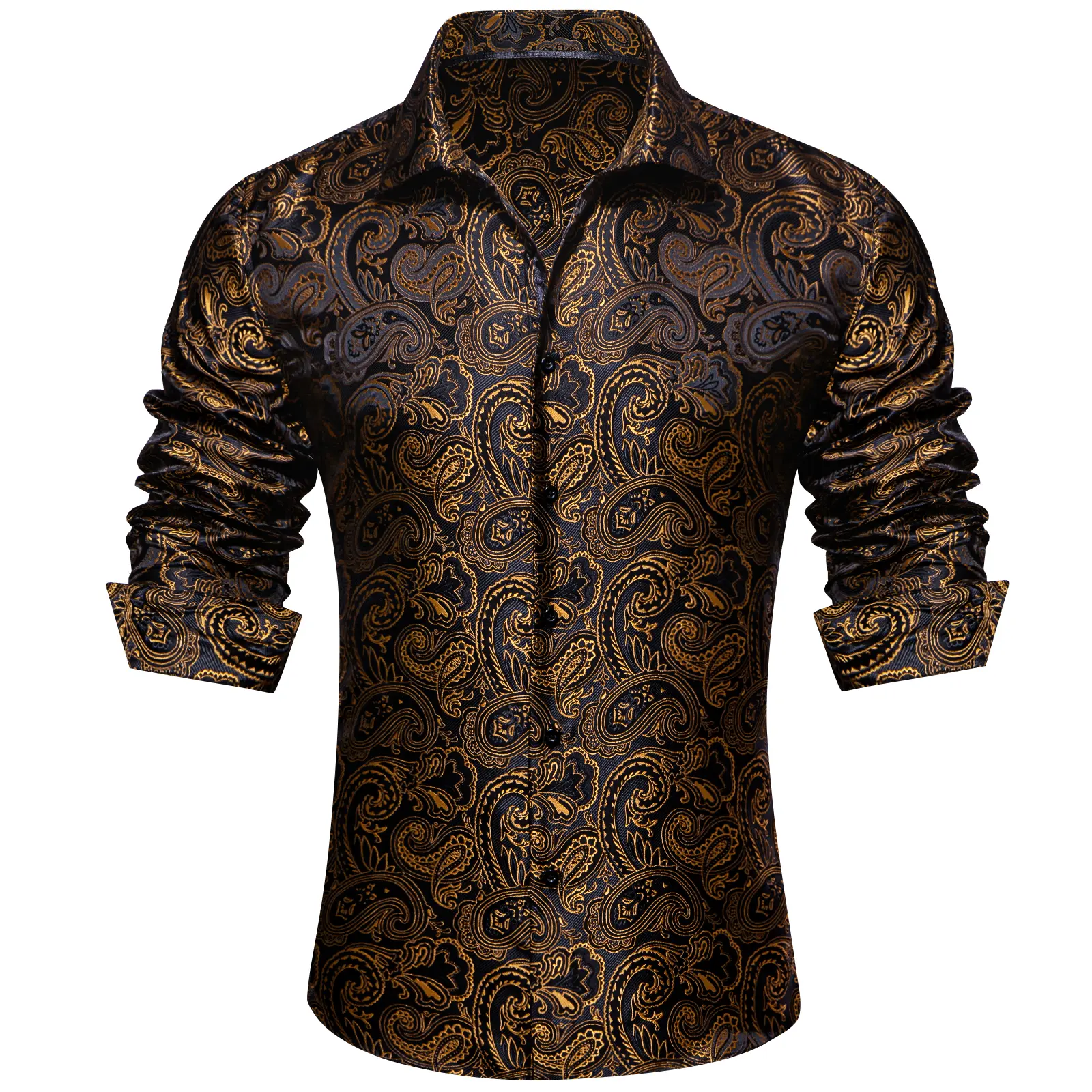 AILISUS Men's Paisley Black Gold Jacquard Long Sleeve Dress Shirt Plus Size  Breathable Anti-wrinkle Button Down Prom Shirt Luxury Formal Casual Shiny  Soft Stylish Regular-Fit Business Tops New In - TikTok Shop