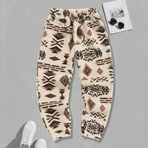 Men's Ethnic Print Casual Loose Pants with Drawstring Waistband Unique Retro Style Long Trousers Featuring Comfortable, Skin Friendly Fabric, Perfect for Hanging Out with Friends at Trendy Shops or Creative Markets, Suitable for Men Who Appreciate Vinta