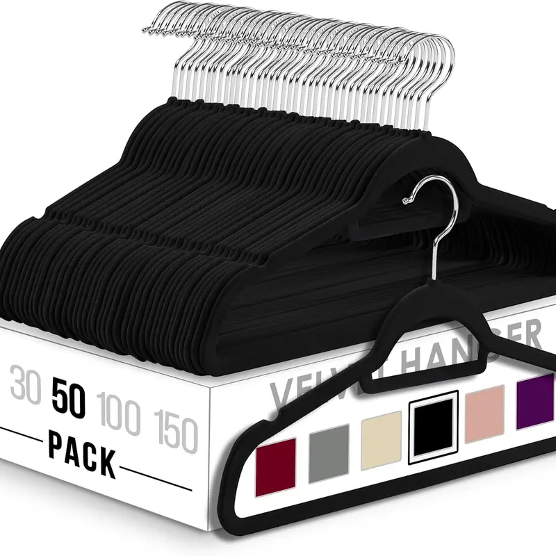 Home Premium Velvet Hangers 30/50/100 Pack - Non-Slip Clothes Hanger with 360 Degree Rotatable Hook - Heavy Duty Coat Hanger Organiser Set Hanging