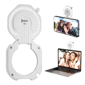 Wuben E1 Magnetic LED Selfie Light & Adjustable Phone Stand, 2-in-1 Design, 300 Lumens, USB-C Rechargeable, Portable for Travel, Makeup