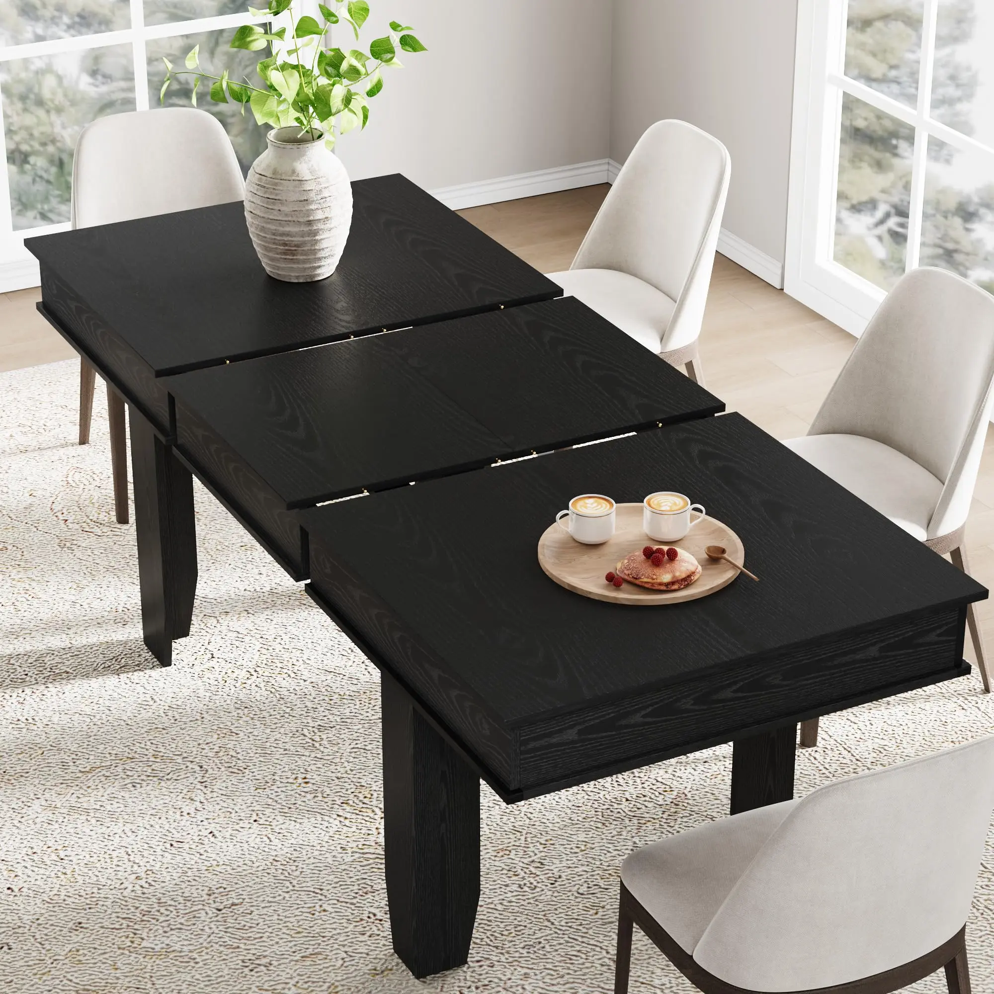 Garvee Extendable Dining Room Table 63-86.6 in for 6-10 People, Farmhouse Style Kitchen Table with Sturdy Wooden Frame, Large Rectangular Table Ideal for Dining Room and Kitchen