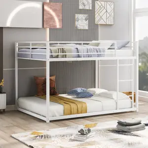 [Bellemave]Twin over Twin/Full over Full Metal Bunk Bed, Low Bunk Bed with Ladder, White(Old SKU:MF197034AAK)