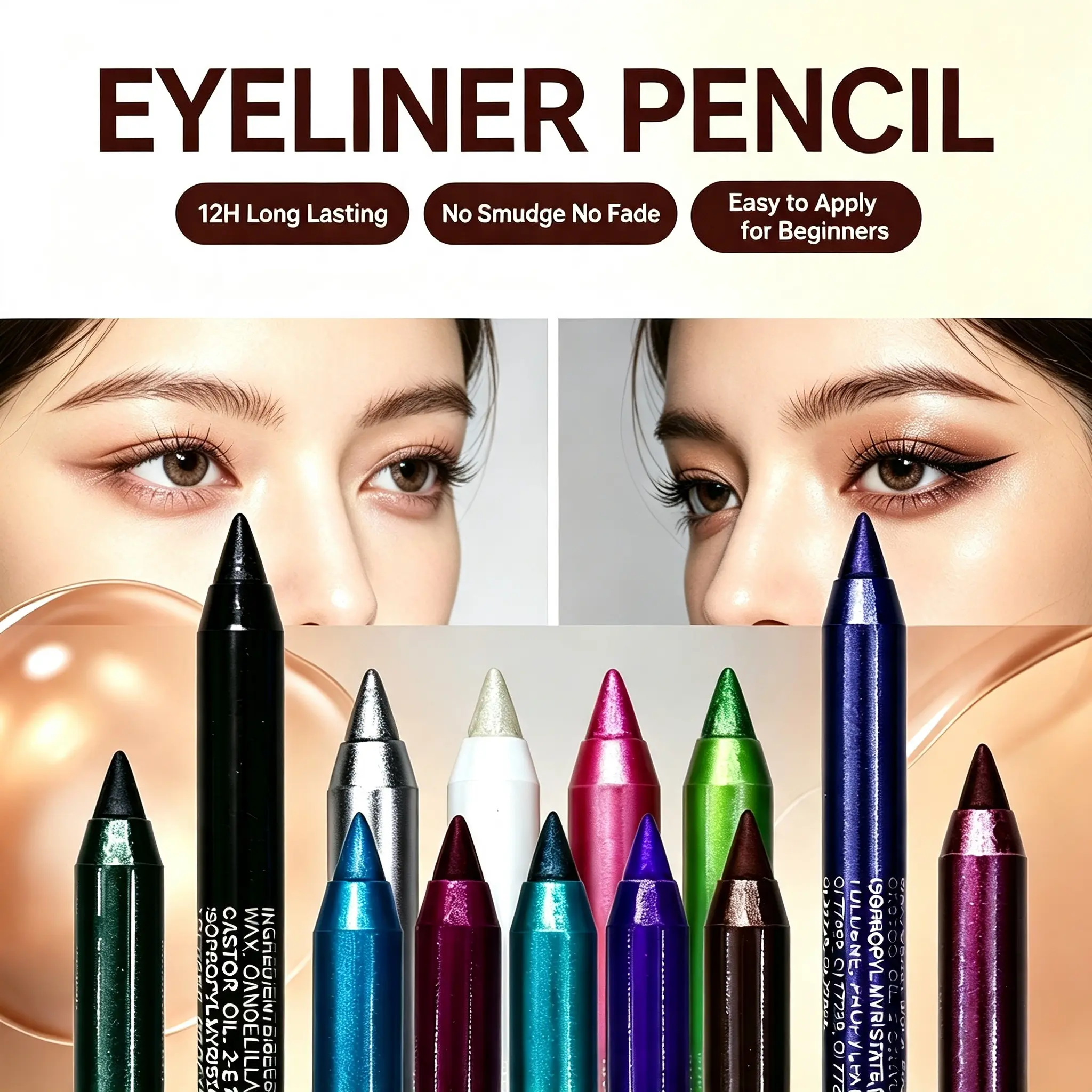 12-Colour Cosmetic Pencil Set - Smudge-Proof, Waterproof, Lightweight, Longwear Formula with Bold Neons, Glide Smoothly, Contains Neither Harmful Additives, Ideal for Eyeliner, Lipliner, Daily & Festival Makeup, Multi-Pack Eye Makeup Products Eyeliner Pen