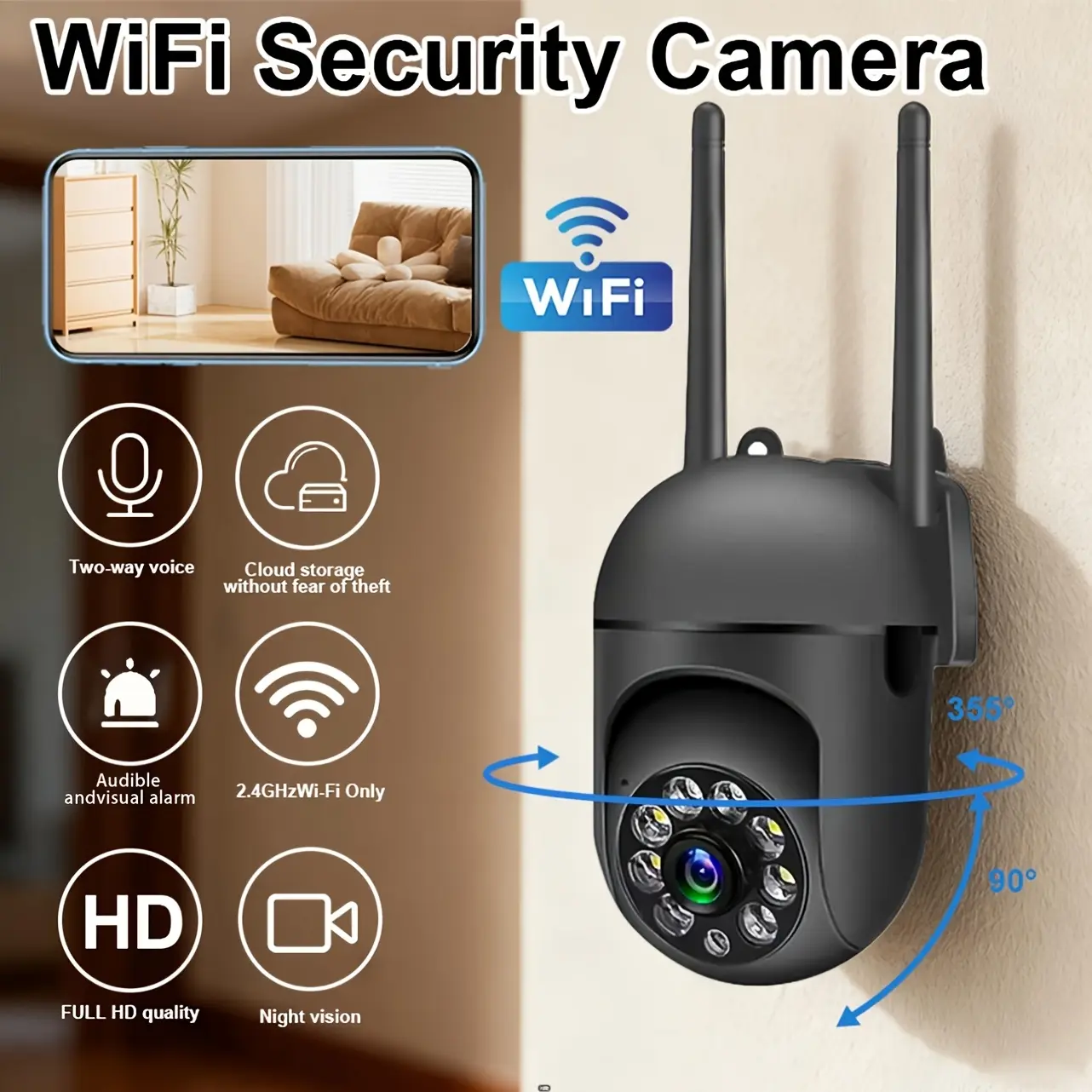 NKCCNUR 1pc  Security Camera, smart human/vehicle/pet detection, motion alert, two-way audio,  HD night vision, real-time remote viewing, supports SD card & cloud storage【Nkccnur】