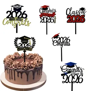 6pcs Graduation Acrylic Cake Topper Set, Class of 2026 Academic Cap Design, Perfect Graduation Celebration Party Decorations & Celebratory Accessories