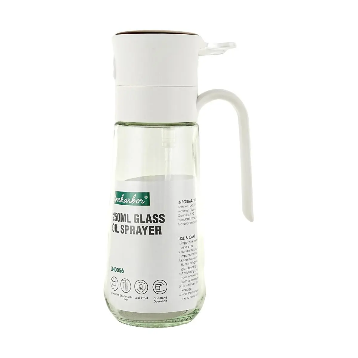 Love Harbor 250ml Glass Air Pressure Oil Sprayer Bottle - Kitchen Utensils, Lightweight Oil Dispensers for Cooking, Grilling, Bottle Style Oil Dispensers