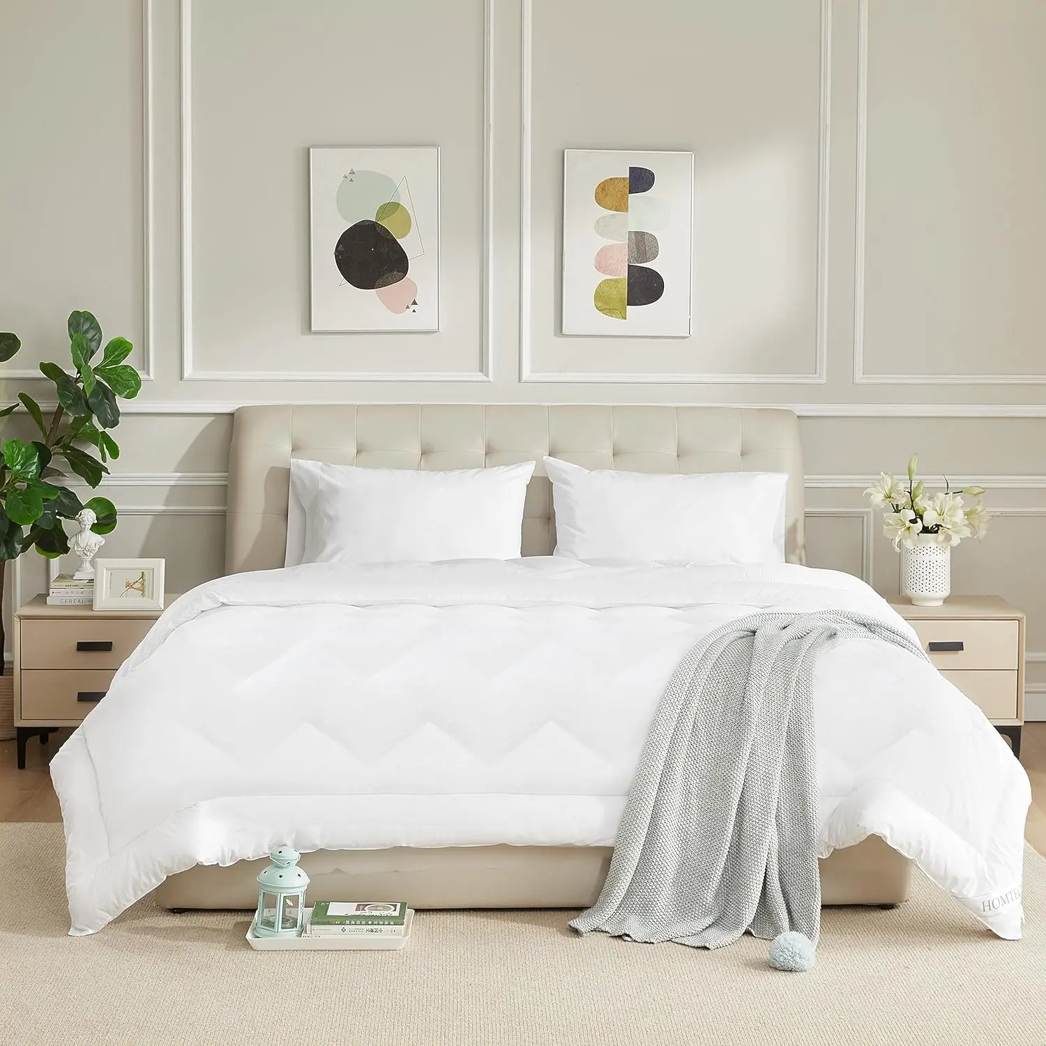 Duvet Insert Cotton Comforter Full Size White Down Alternative Duvet Insert  Cotton Shell Quilted Fluffy Comforter Lightweight All Season 4 Corner Tabs Durable Breathable Noiseless