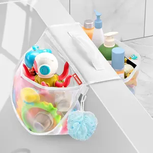 UNEEDE Bath Toy Storage Saddle Shape 2 Compartments,Quick AccessWide Opening Bathtub Toy Organizer for Tub,Nylon Mesh Shower Holder and Tub Storage Organizer for Kids,Easy to Clean and Install