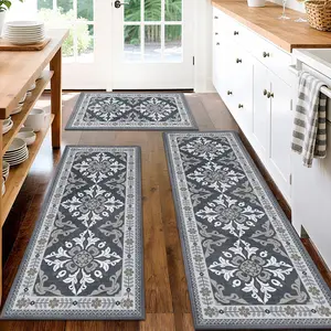 3-Piece Soft Non-Slip Bohemian Kitchen Rug Set, Washable Floor Mats, Boho Runner Rug, Low Height Kitchen Area Rugs, Bohemian Style Rugs, Decorative Rug, Ideal for Kitchen Laundry Room Hallway Decor