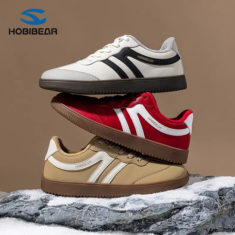 HOBIBEAR Women's Retro PU Leather Walking Shoe, Flexible Lace-Up Low Top Loafer with Plush Lining, Round Toe Casual Footwear, Women's 10.5 Wide / Men's 9.5 Wide, Casual Lifestyle Footwear, Ankle