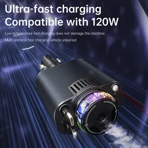 120W Fast Car Charger with Retractable Cable, Ambient Light & Smart Air Freshener