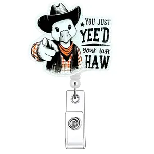 Cartoon Cow Pattern Retractable Badge Reel, Acrylic ID Holder with Clip for Nurses, Doctors, Students & Office Staff