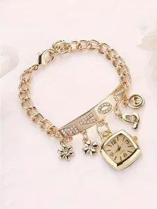 1 fashionable, versatile, personalized and trendy watch for women's wear. LOVE creative quartz alloy bracelet with rhinestones for women's wear Elegant Fashion Watch